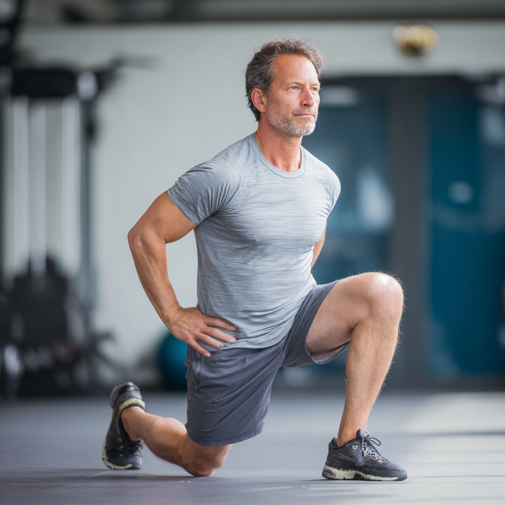 Confident European fitness trainer in their 30s demonstrating power zone training techniques with a bright smile, realistic professional photography