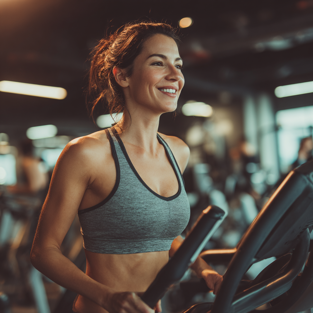 Group of happy diverse European people in their 20s-40s celebrating fitness achievements together with bright smiles, realistic motivational photography